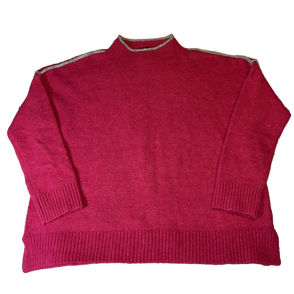 Ulla Popken Pink Wool Blend Ski Sweater 16 18 1X XL Oversize Soft Cozy Mock Neck